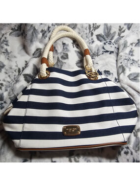 EUC Michael Kors Nautical Striped Canvas Rope Handle Tote Bag